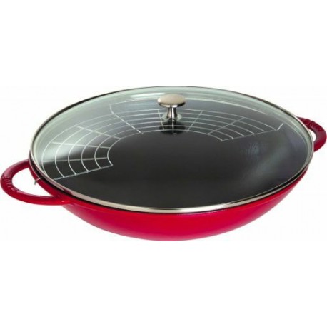 Achat wok en fonte Staub rouge ø 37 cm avec couvercle 