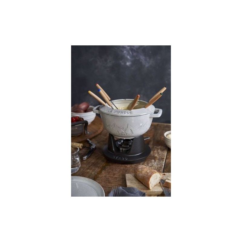 Service à fondue fonte truffe blanche Ø 20 cm 